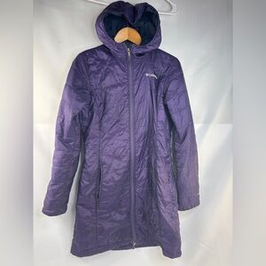 Columbia Omni-Heat Mighty Light Long Hooded Jacket Coat Plum Womens Size XS